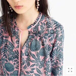 J.Crew X Abigail Borg S Blouse Floral Prairie Dusk Print Pink Navy Ribbon Tie